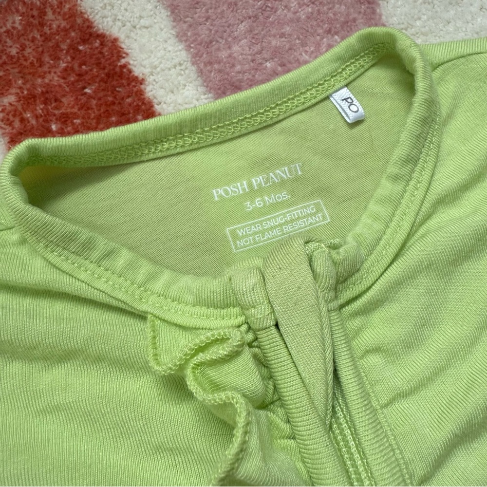 Posh Peanut Baby Girl Infant Ruffled Zippy Footie PJ size 3-6 moss Green - Picture 4 of 4